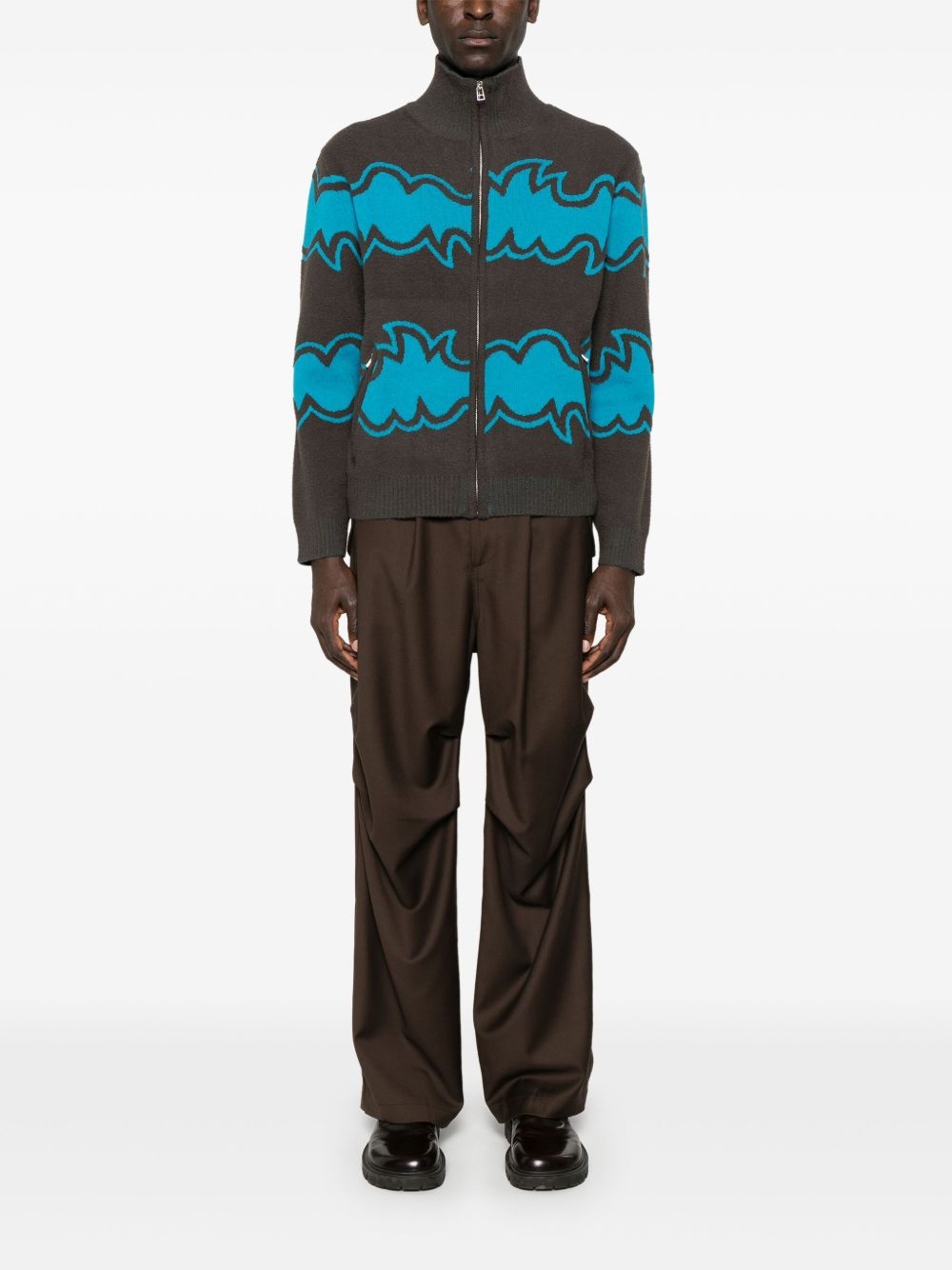 jacquard zip-up cardigan - 2