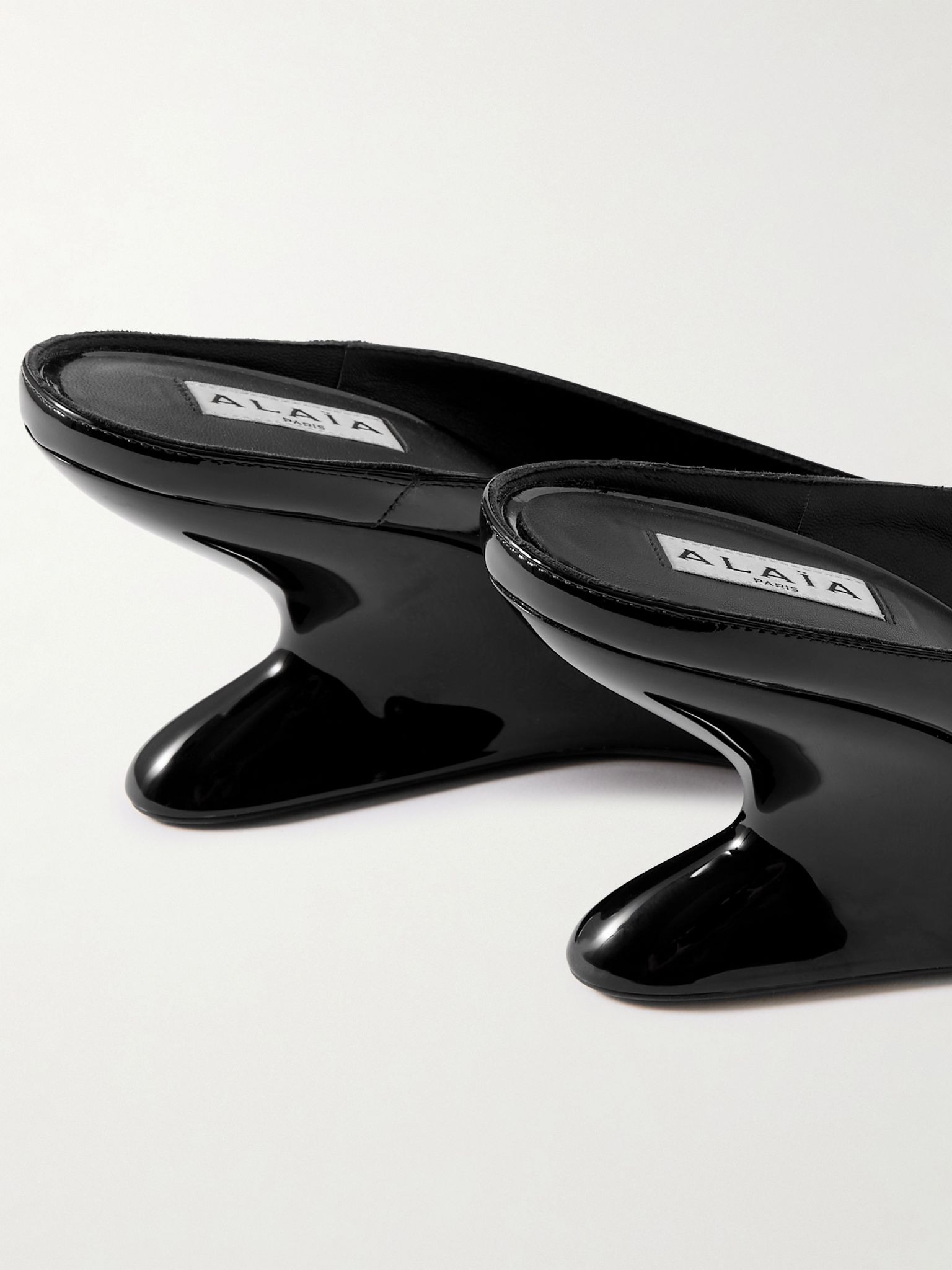 Patent-leather wedge mules Black - 4