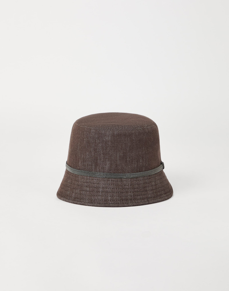 Cotton denim-effect twill bucket hat with shiny band - 1