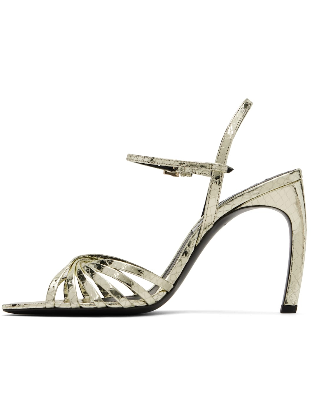 Gold Open Toe Cage Heeled Sandals - 3