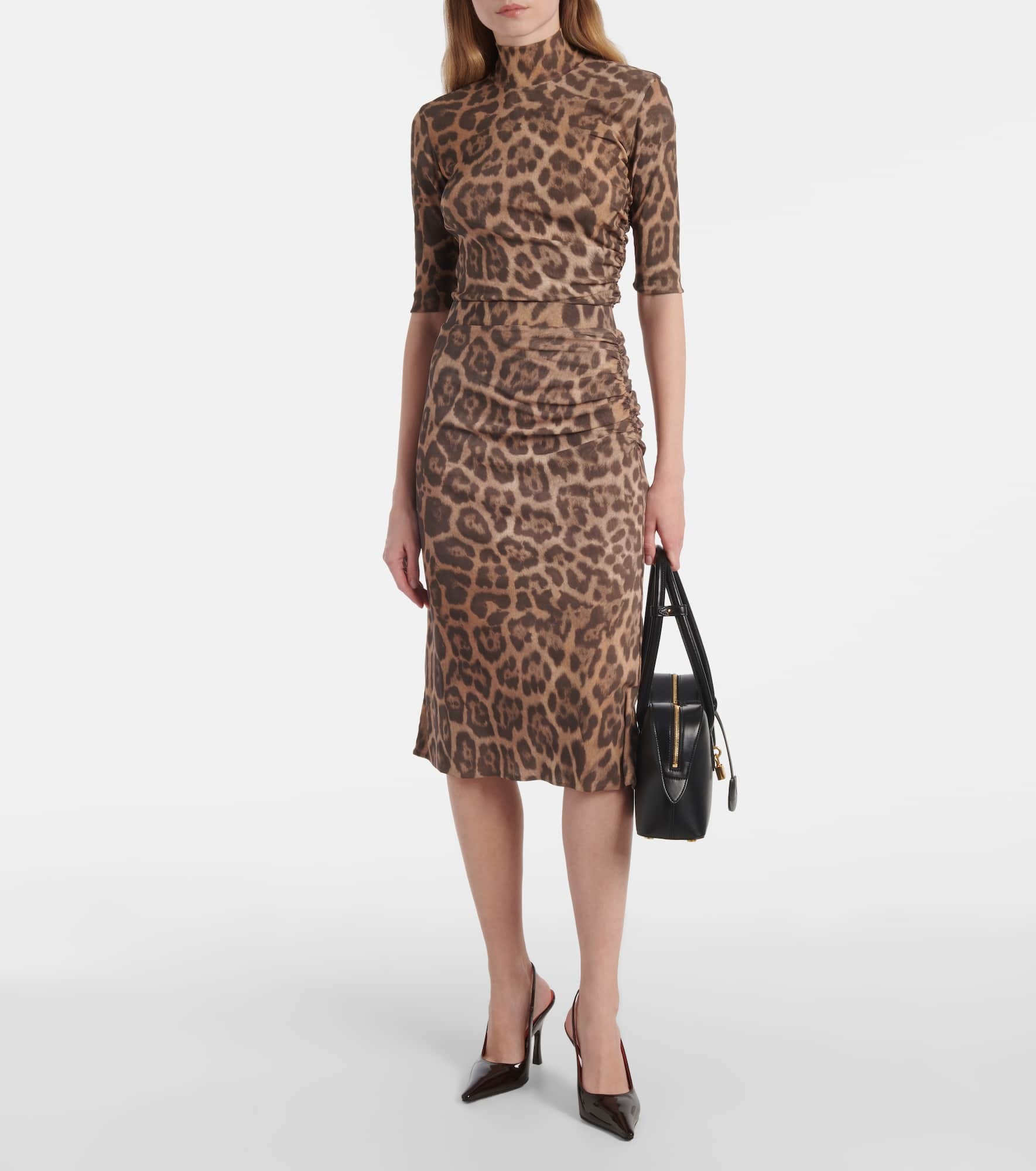 Leopard-printed ruched midi skirt - 2