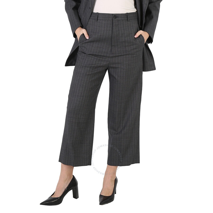Balenciaga Ladies Grey Pinstripe Pattern Cropped Tailored Pants - 3