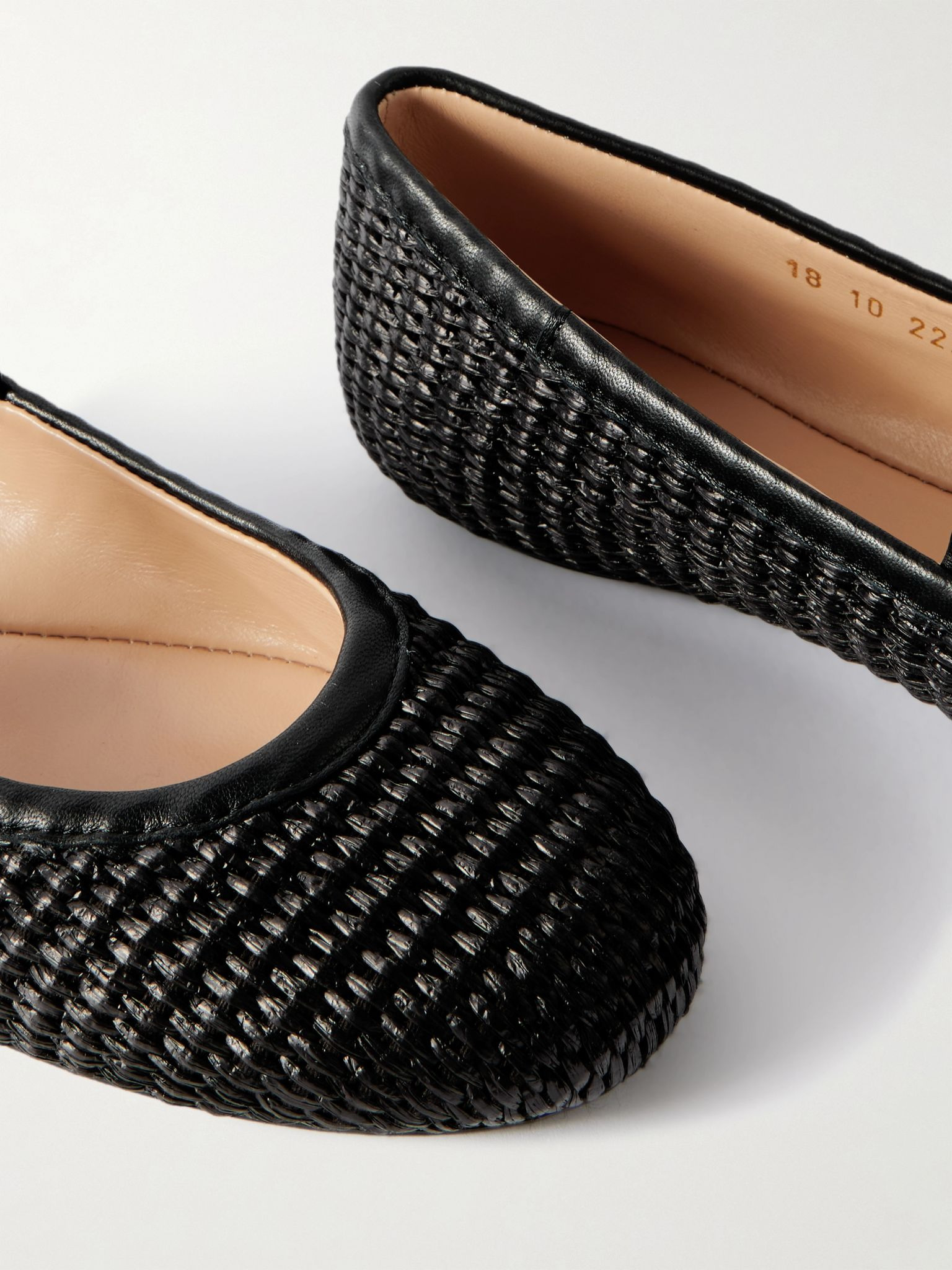 Carla Marbella leather-trimmed raffia Mary Jane flats Black - 4