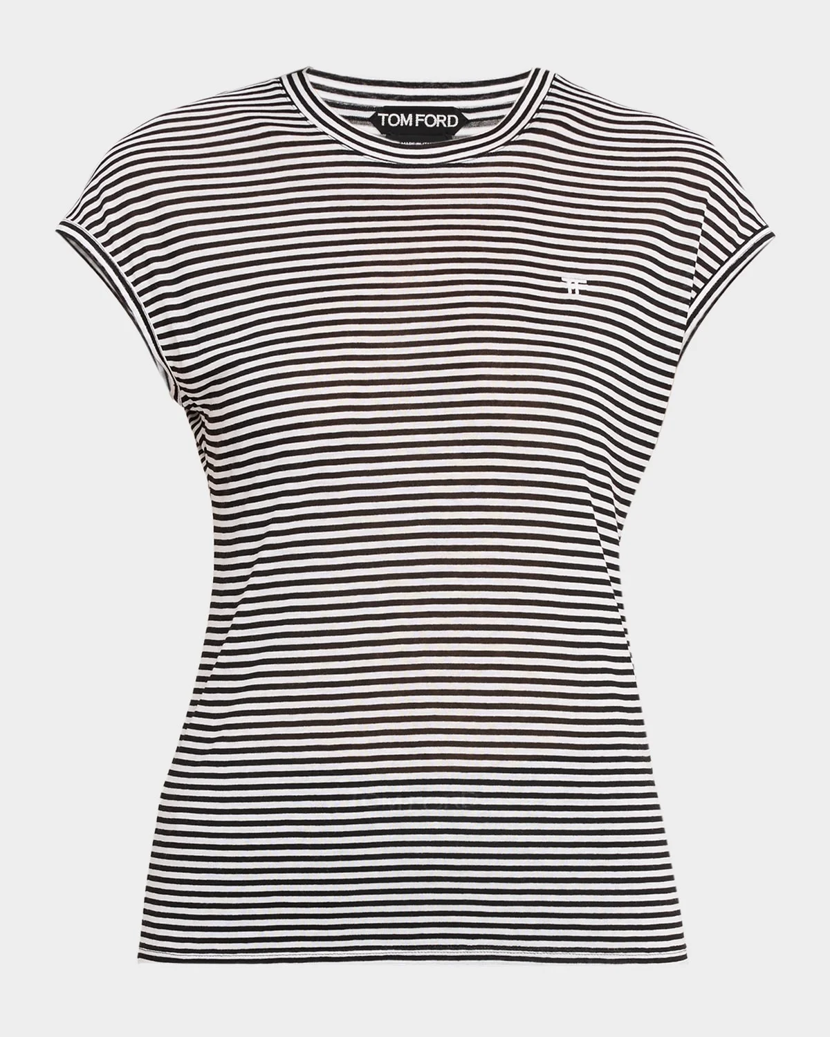 Striped Viscose Cap-Sleeve T-Shirt - 1