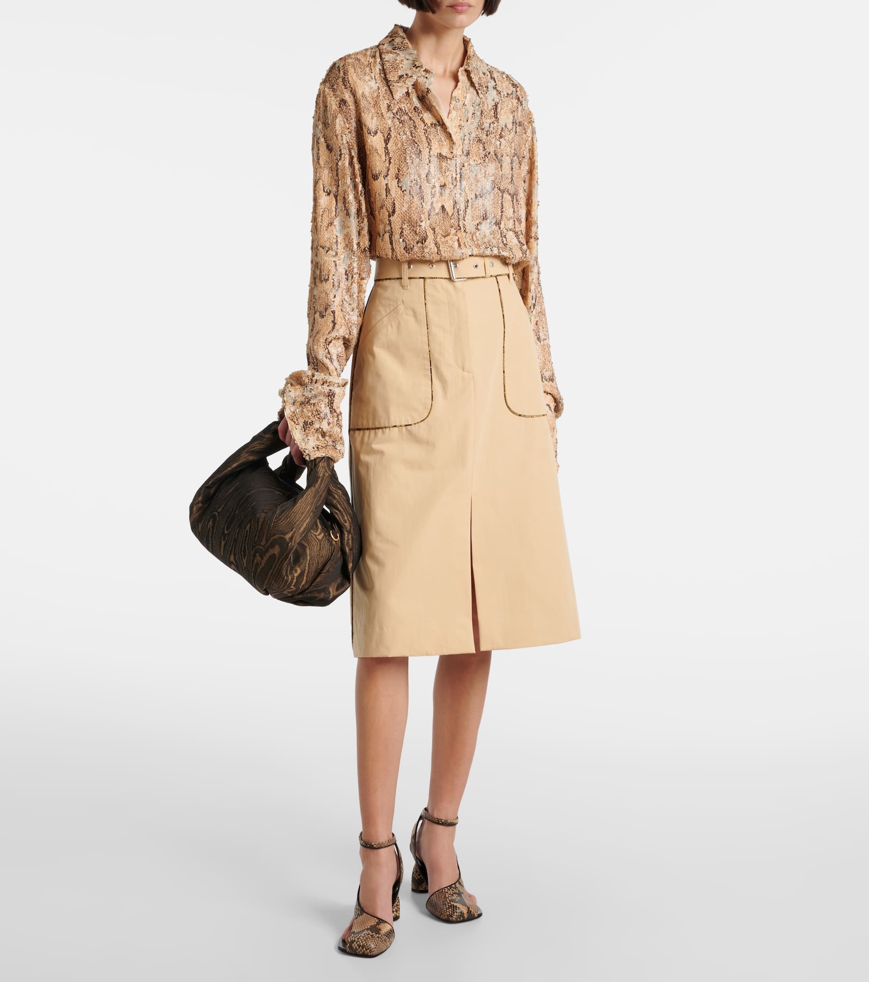 Belted cotton poplin midi skirt - 2