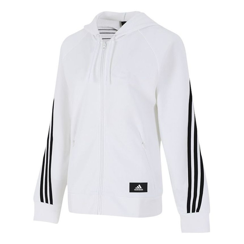 (WMNS) adidas FIeece 3-Stripe REG Knit Jacket 'White Black' H57293 1