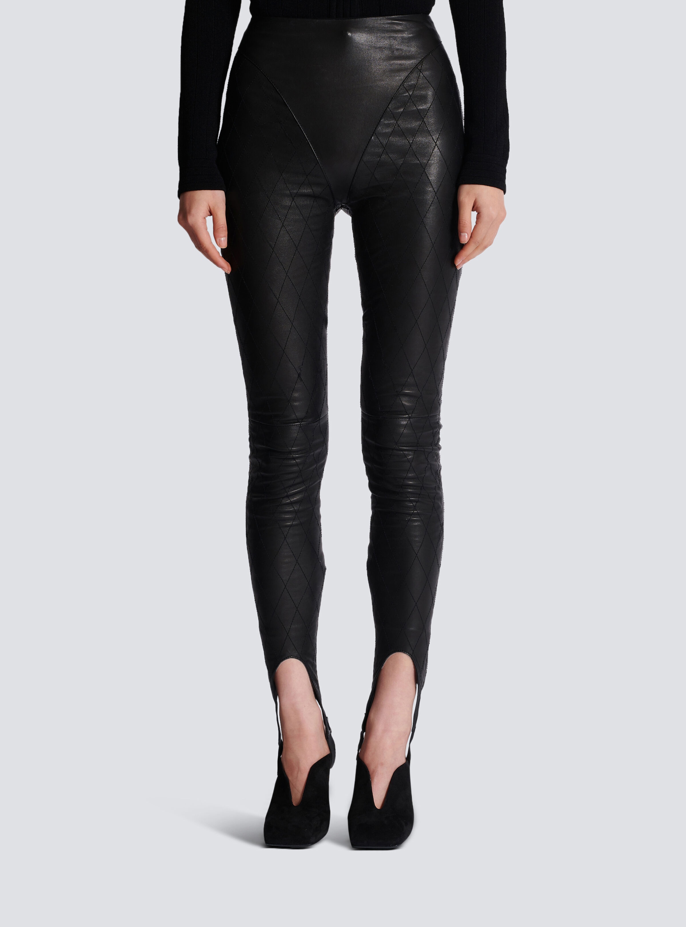 Topstitched leather leggings - 5