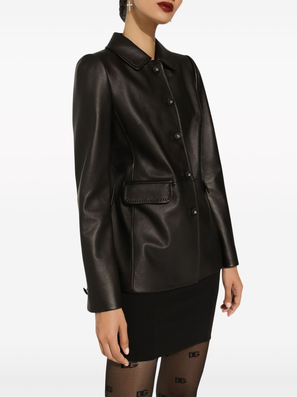button-embossed leather jacket - 5