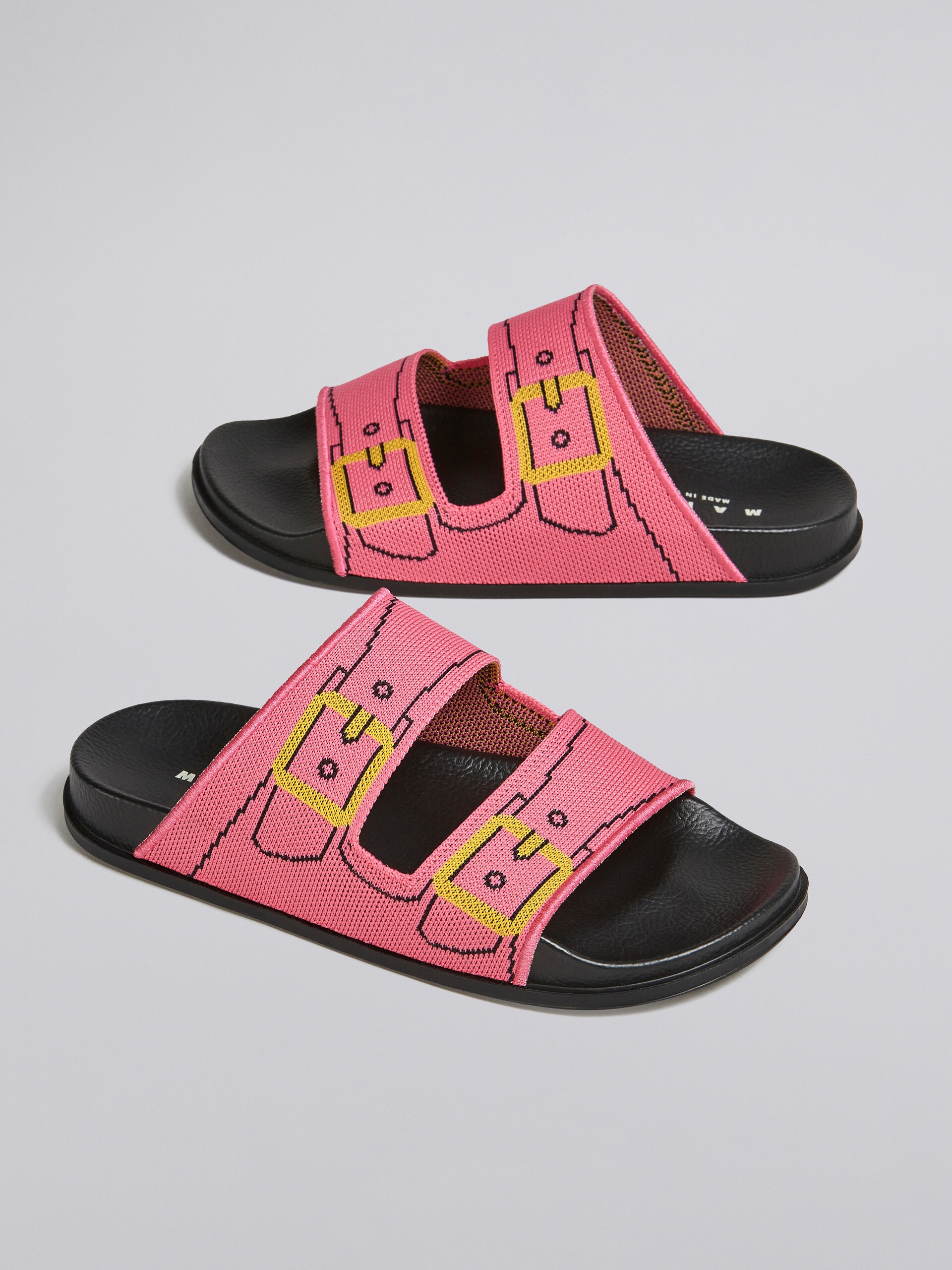 PINK TROMPE L'ŒIL JACQUARD TWO-STRAP SLIDE - 5