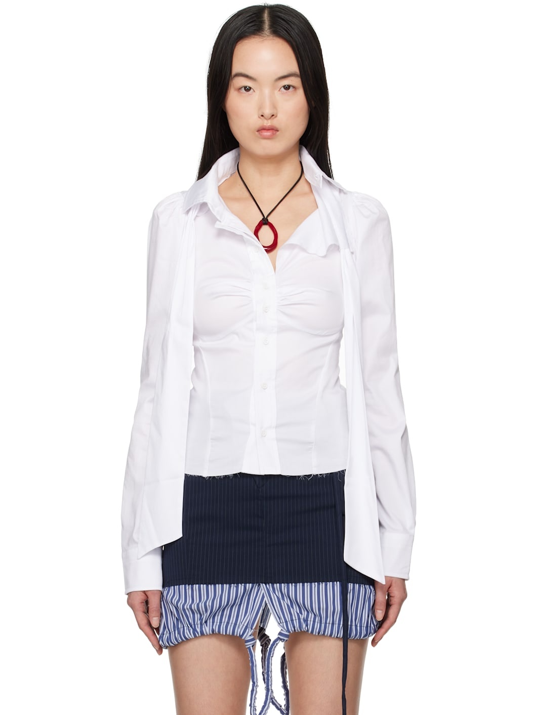 White Deconstructed Lavallière Shirt - 1
