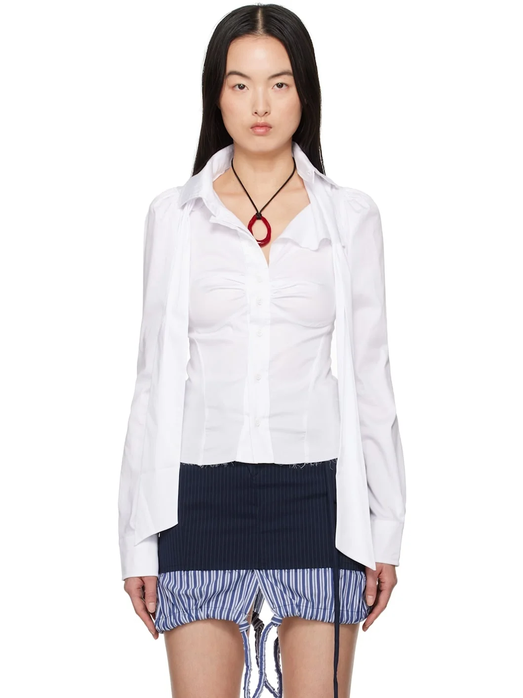 White Deconstructed Lavallière Shirt - 1