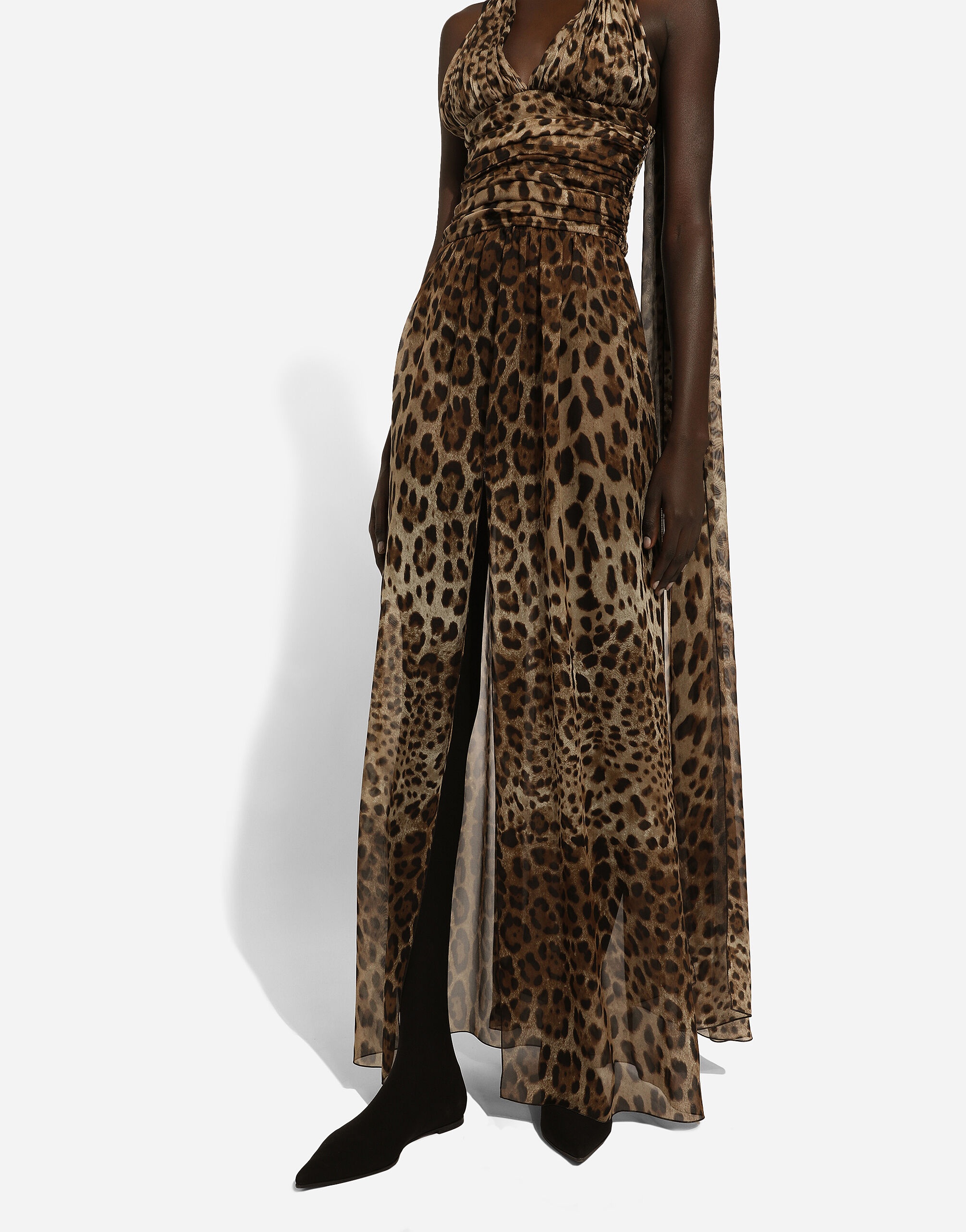 Long leopard-print chiffon dress - 7