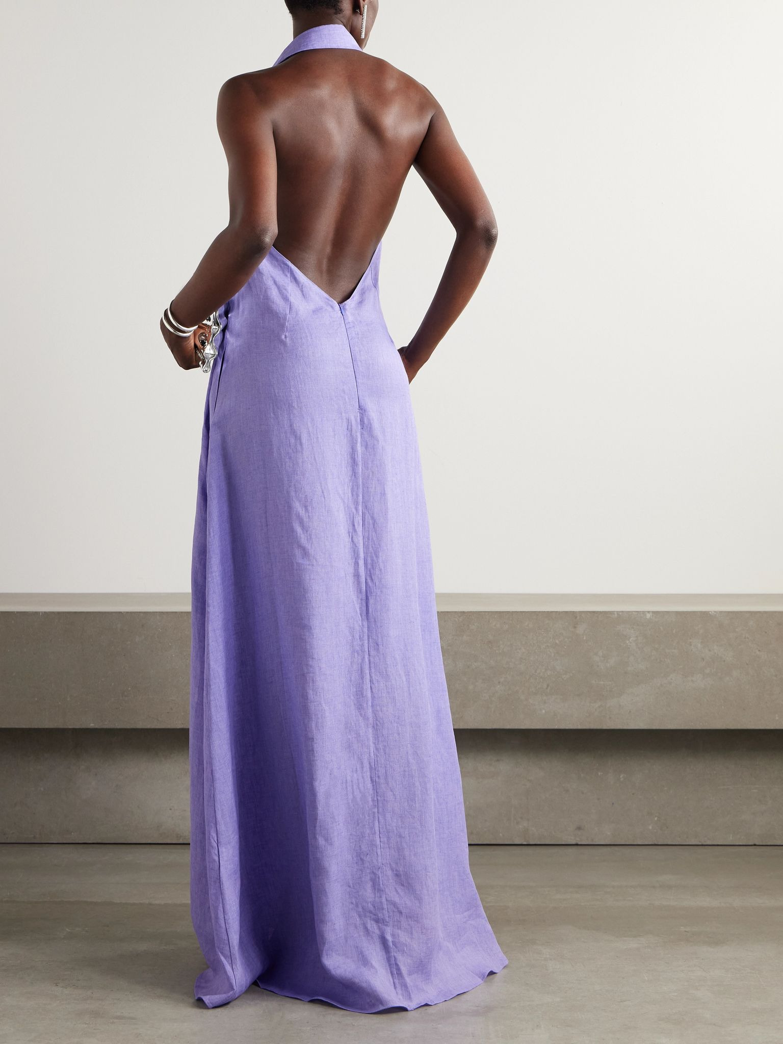Barbara open-back linen gown Lavender - 3