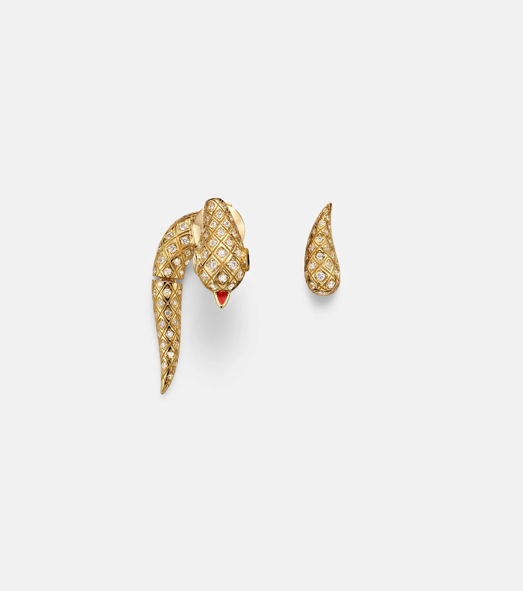 Python 9kt gold earrings with diamonds and spinels - 1