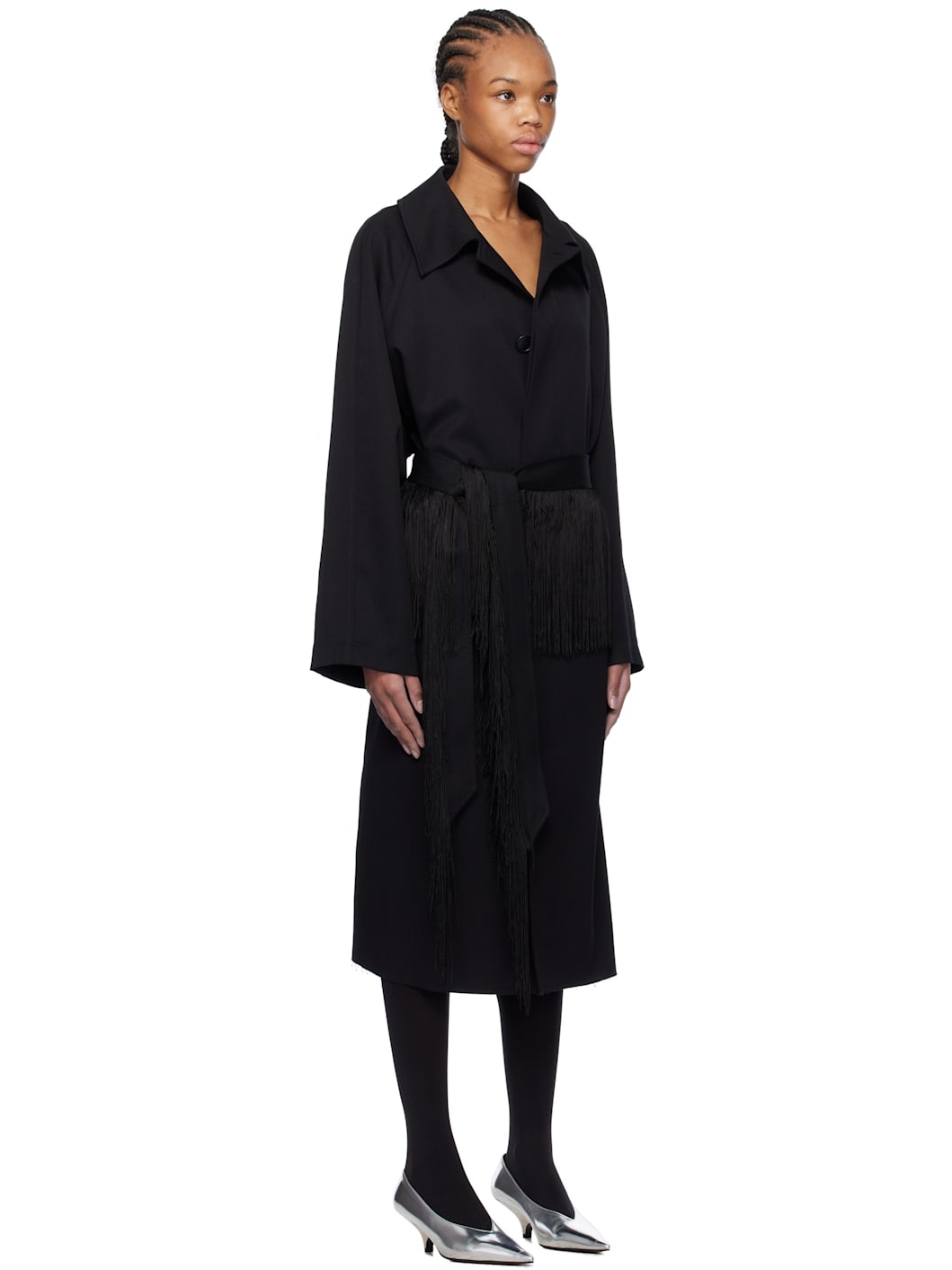 Black Wool Gabardine Trench Coat - 2