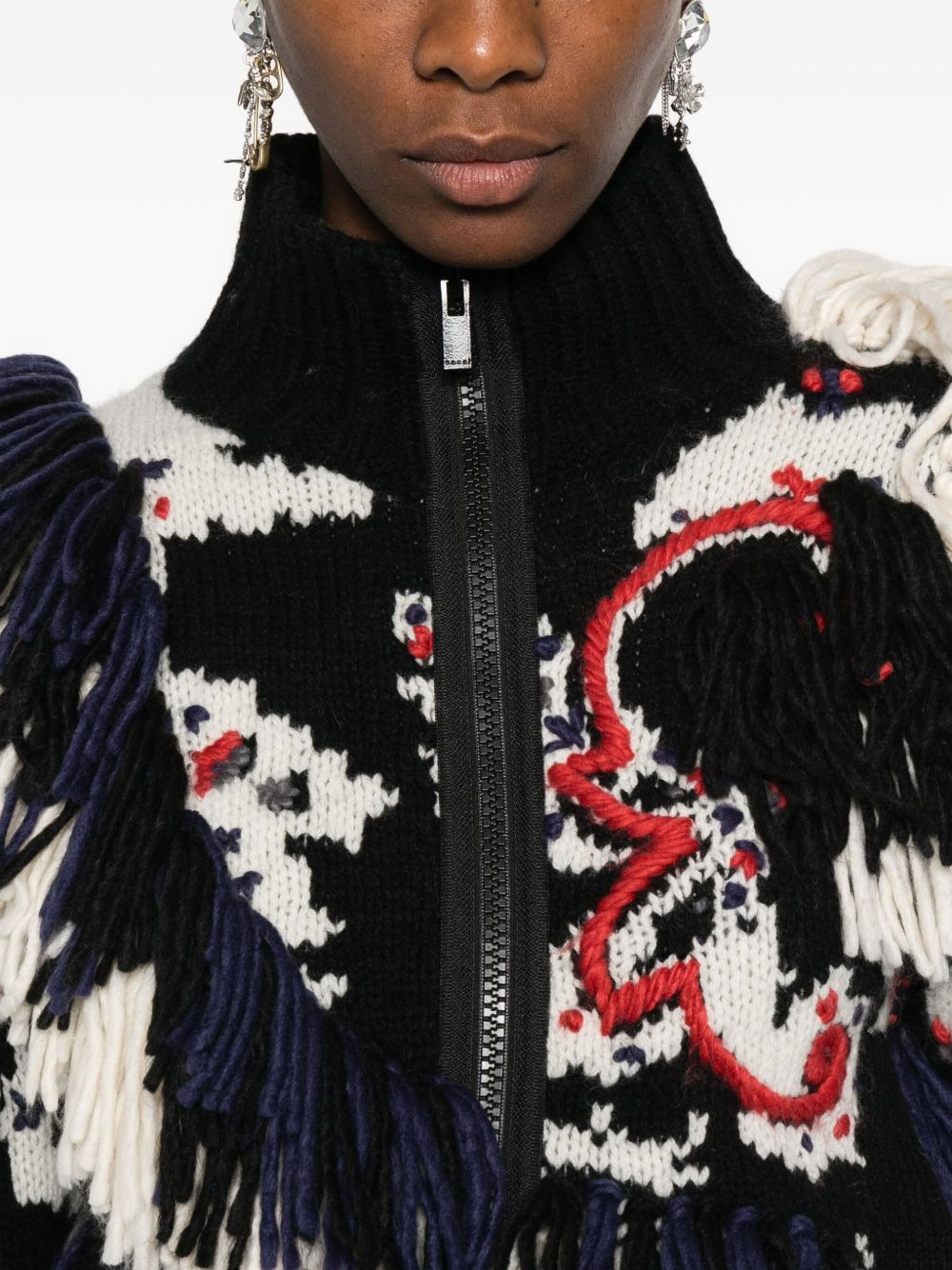 fringe-trimmed patterned jacket - 5