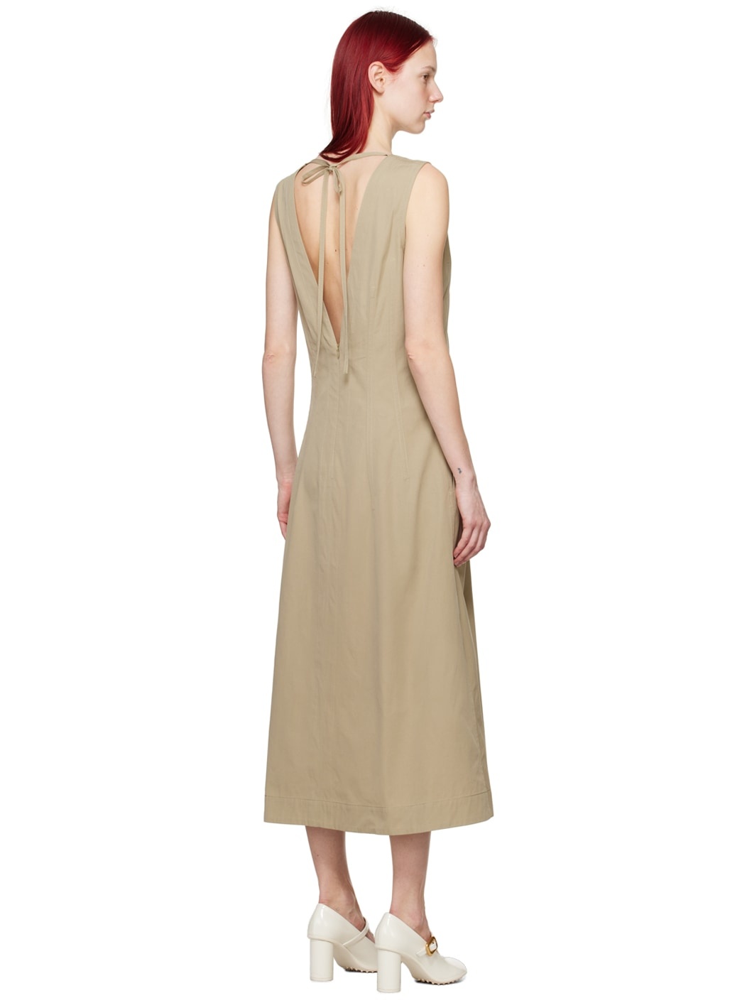 Beige Plunging Maxi Dress - 3