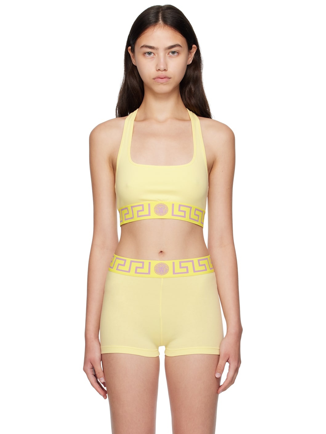 Yellow Greca Border Scoop Bra - 1