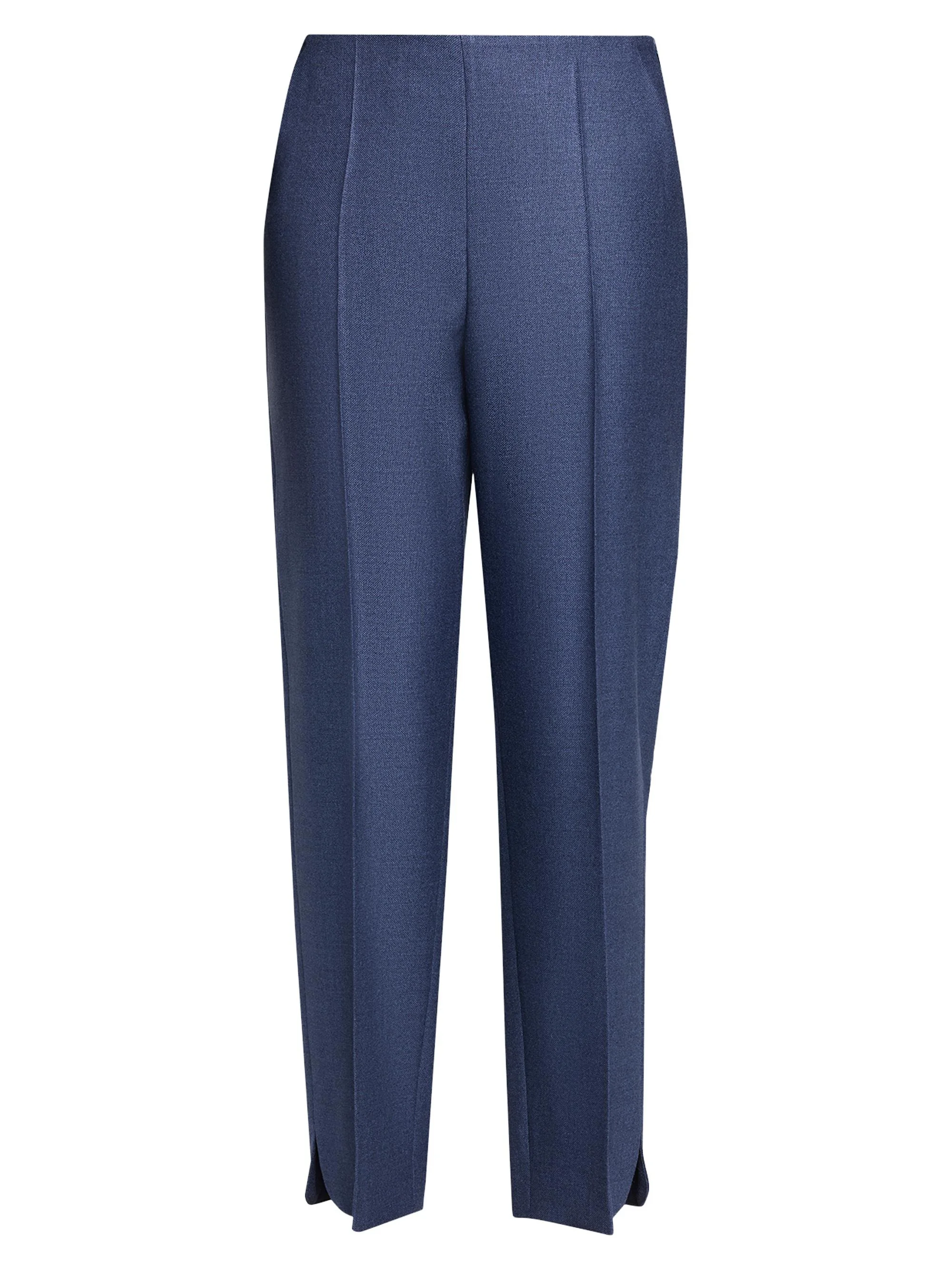 Women's Silk-Wool Straight-Leg Trousers - Solid Medium Blue - 1