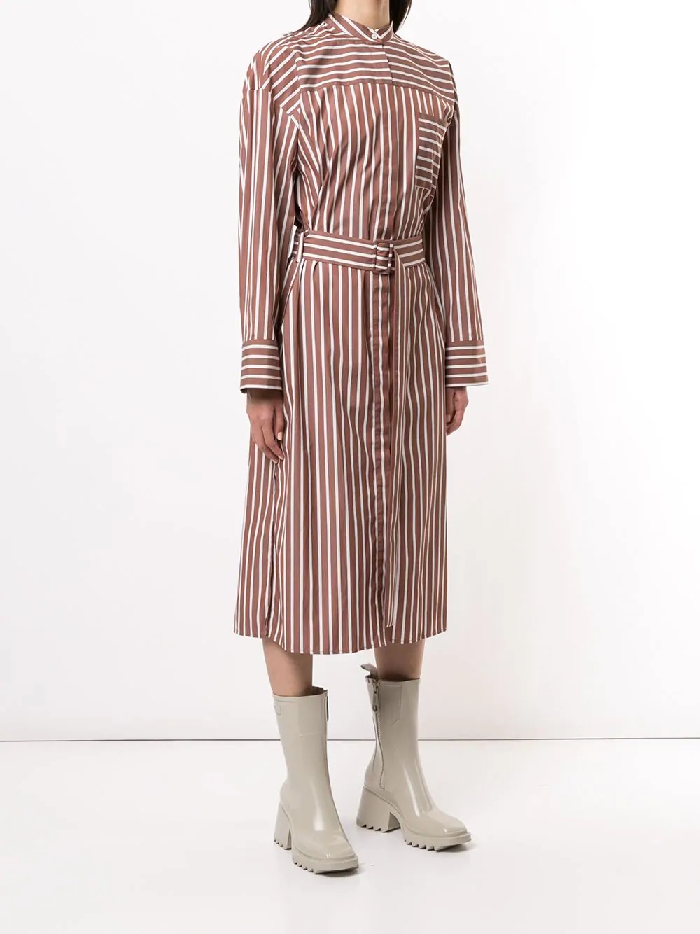 cotton striped, belted shirt dress - 3