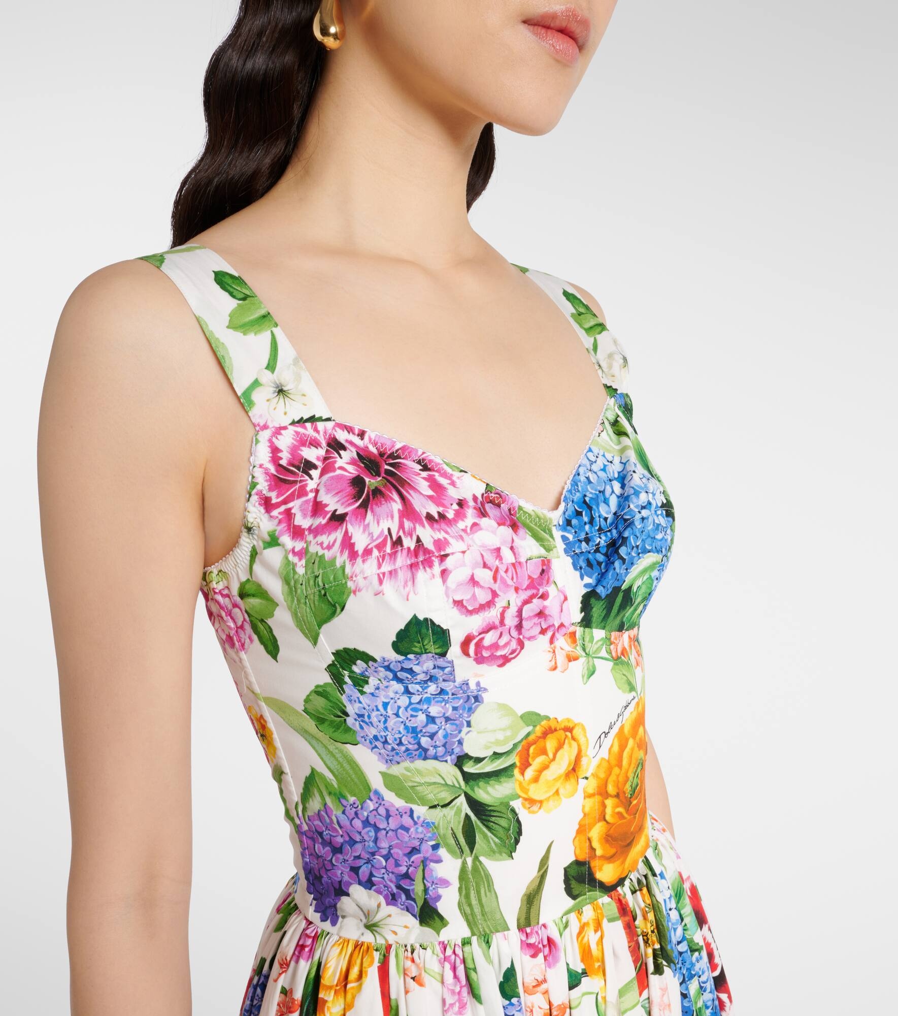 Floral pleated cotton bustier dress - 4