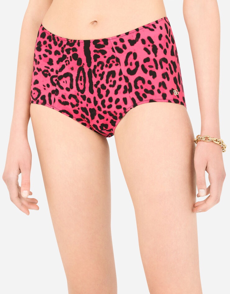 High-waisted bikini bottoms with neon leopard print - 4