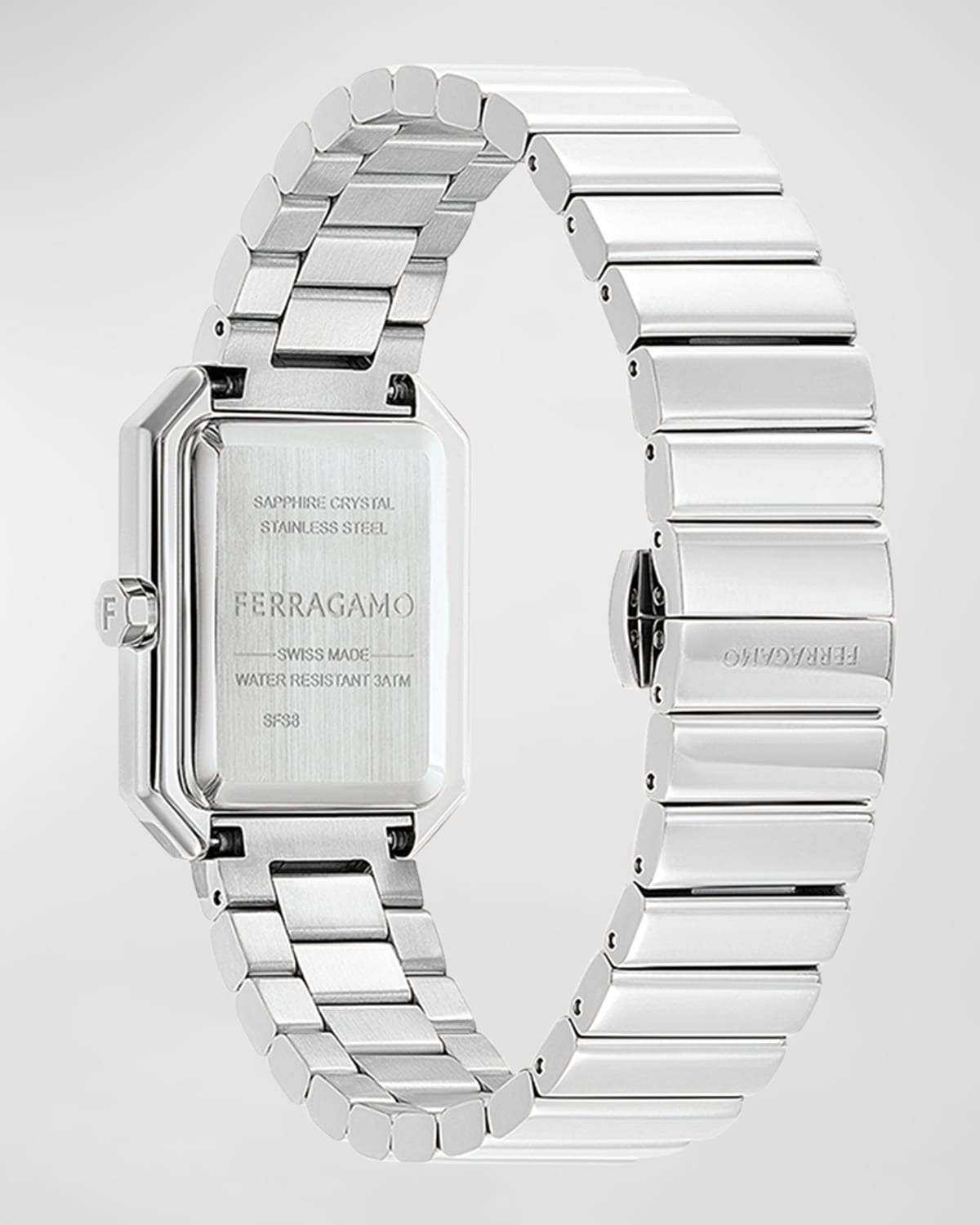 26.5x33.5mm Ferragamo Crystal Watch with Silver Dial, Stainless Steel - 3