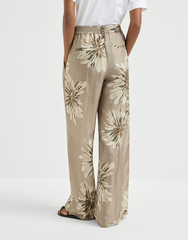 Brunello Cucinelli Silk bloom print pongee sartorial track trousers with monili outlook