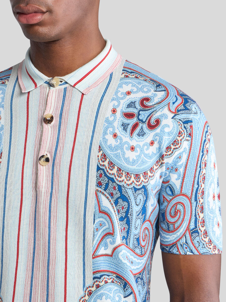 COTTON PAISLEY POLO SHIRT WITH STRIPES - 3