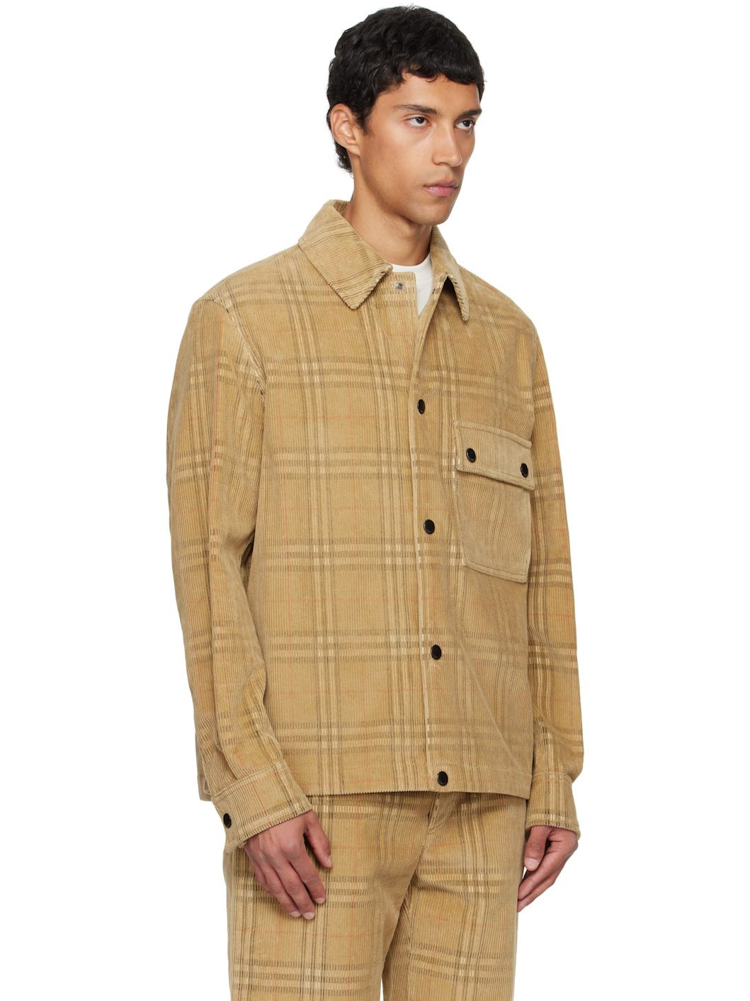 Beige Check Corduroy Shirt - 2