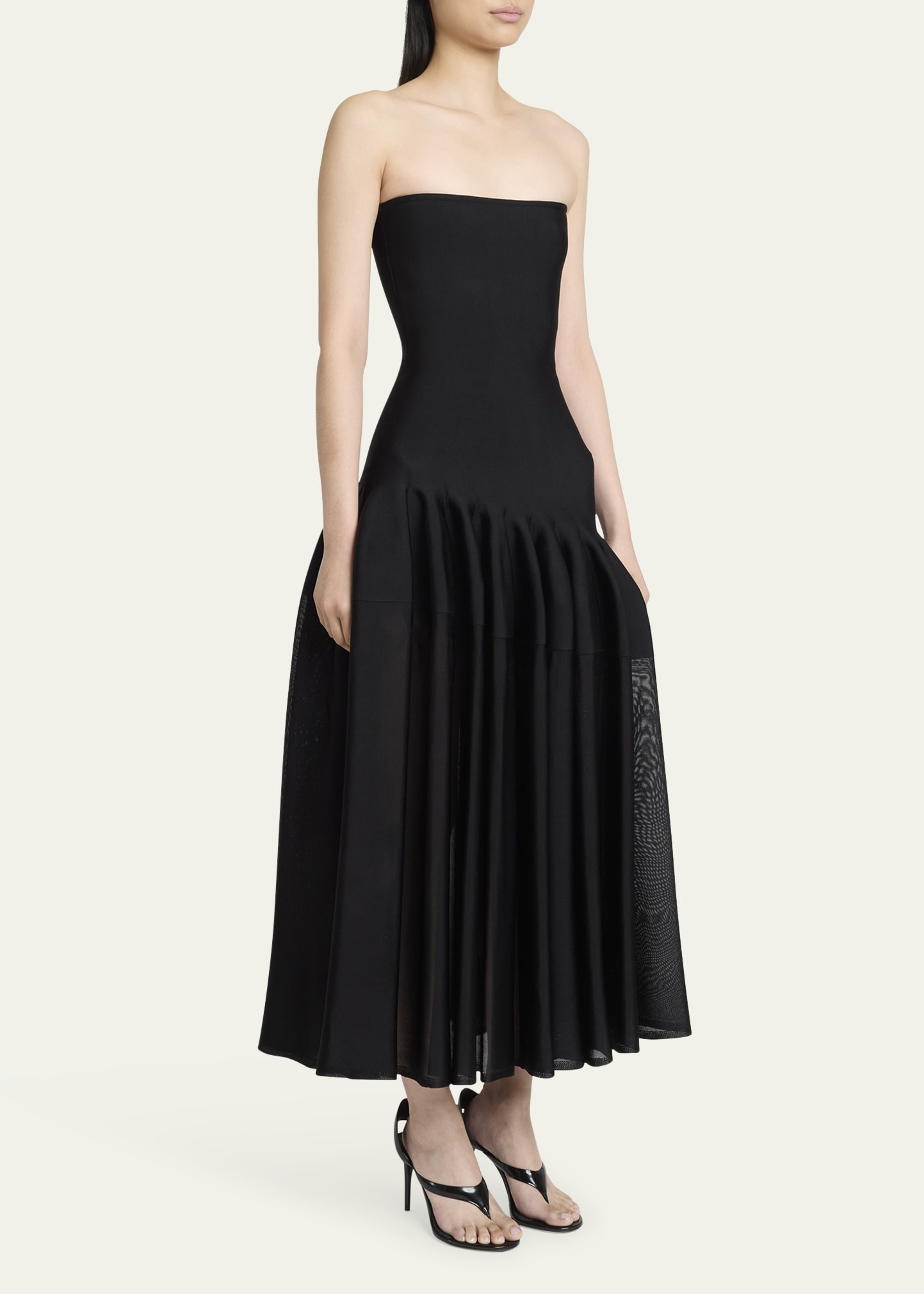 Long Strapless Pleated Fit-Flare Dress - 4