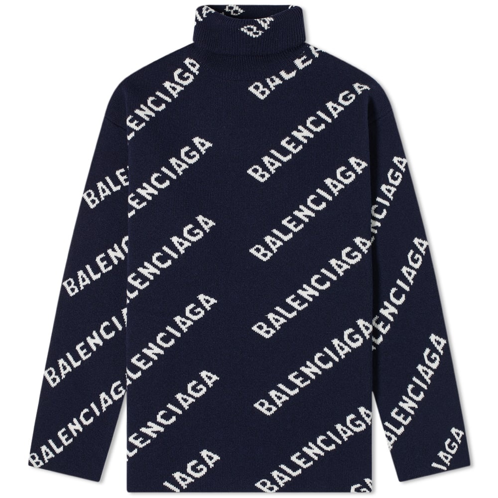 Balenciaga All Over Logo Intarsia Turtleneck Knit - 1