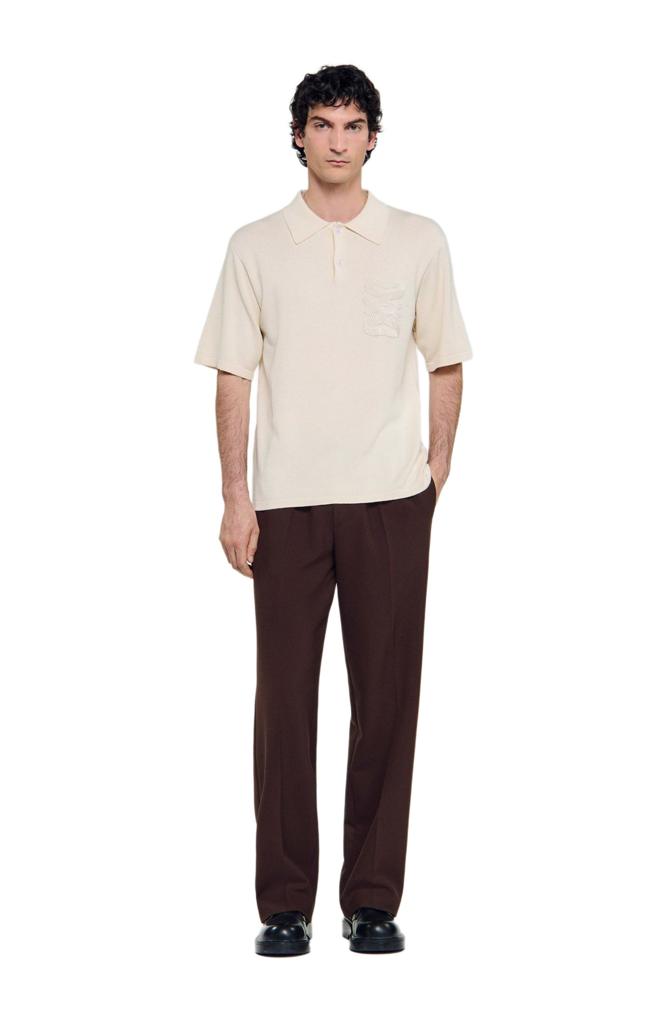 SANDRO Polo with rope embroidery in Butter Cream at Nordstrom - 6