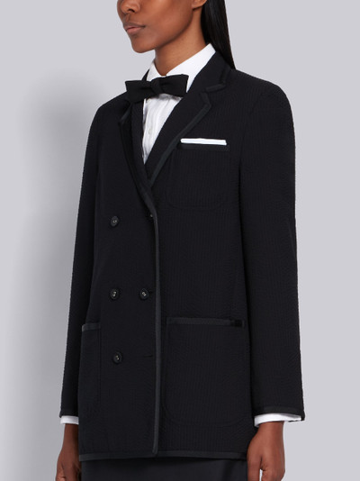 Thom Browne Black Wool Seersucker Grosgrain Tipped Sack Jacket outlook