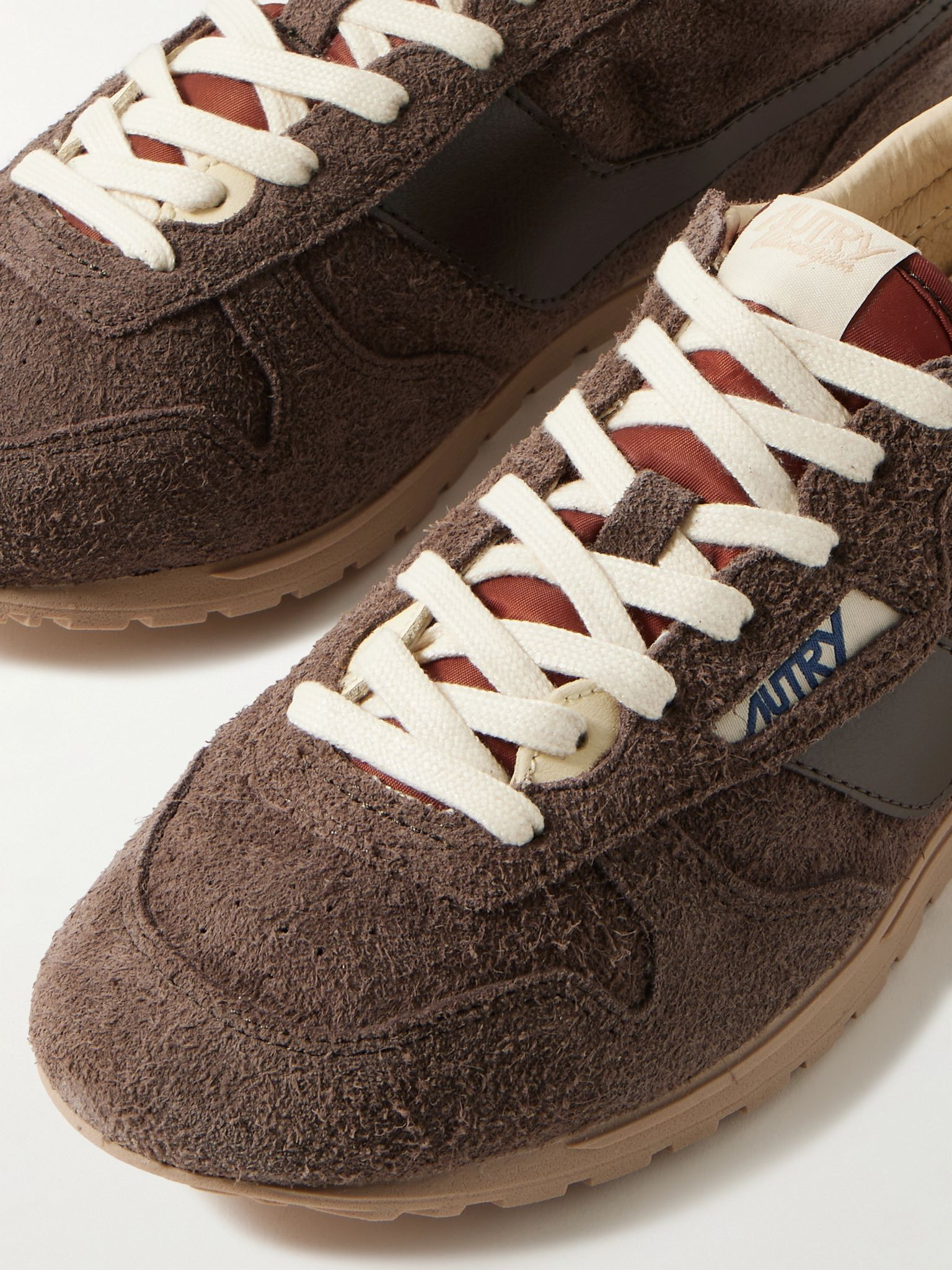 Windspin Low Leather-Trimmed Brushed-Suede Sneakers Dark brown - 5
