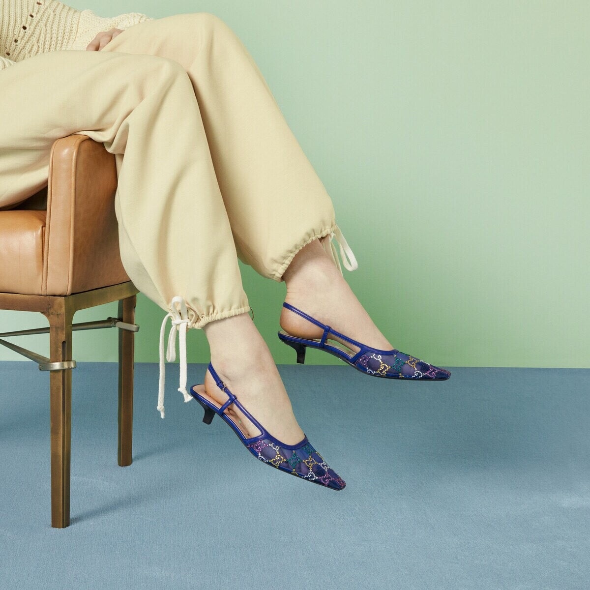 Gucci GG Crystal Mesh Slingback Pumps - 4