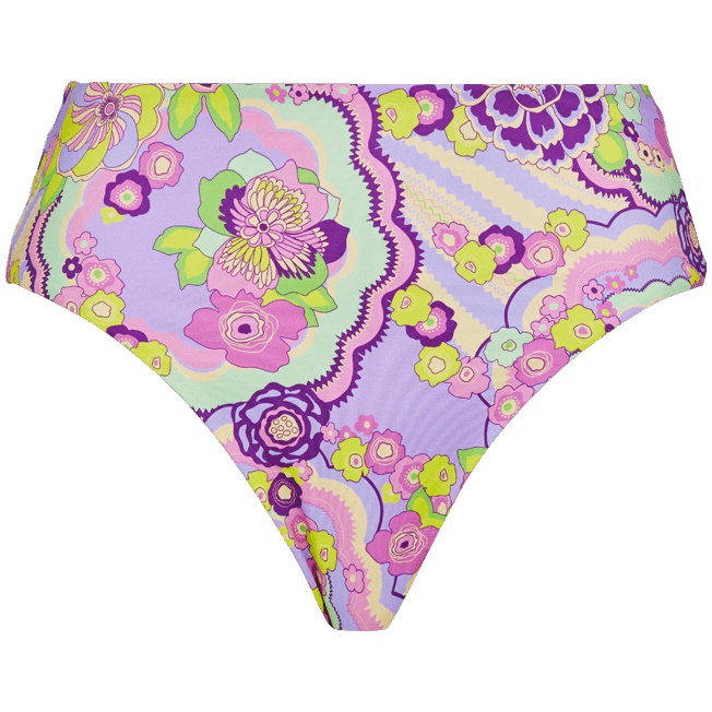 Women High-Waisted Bikini Bottom Rainbow Flowers - 1