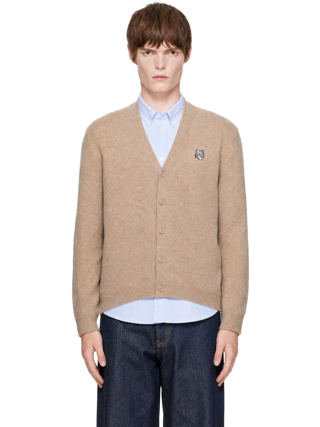 Brown Fox Head Lambswool Comfort Cardigan - 1