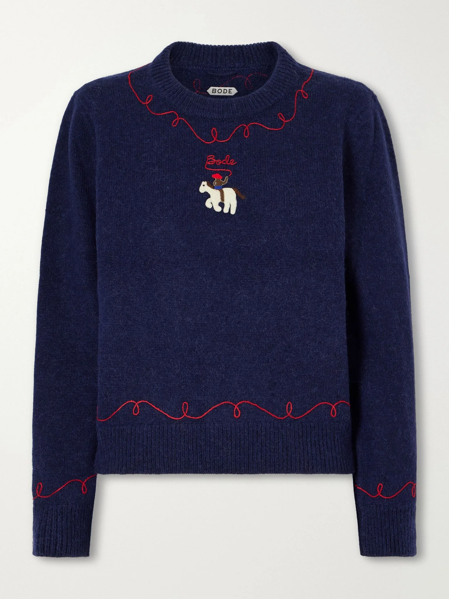 Cowboy embroidered appliquéd alpaca and merino wool-blend sweater Navy - 1