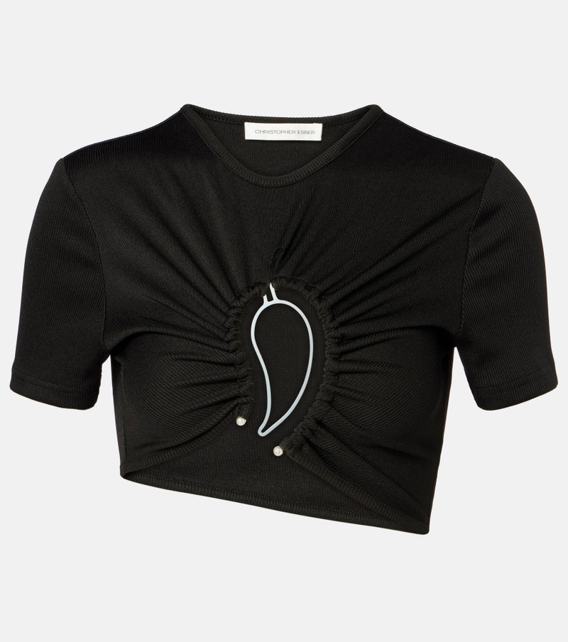 Paisley cropped gathered T-shirt 1