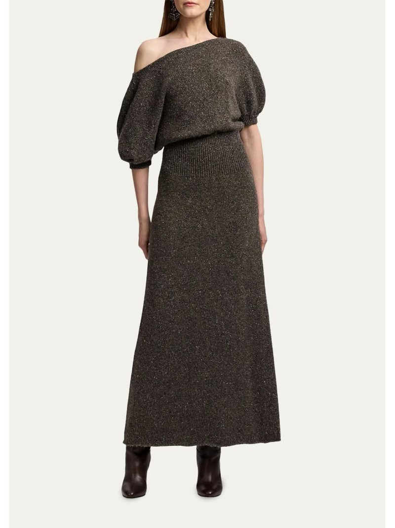 Cecie Cashmere-Blend Donegal Off-The-Shoulder Maxi Day Dress 4