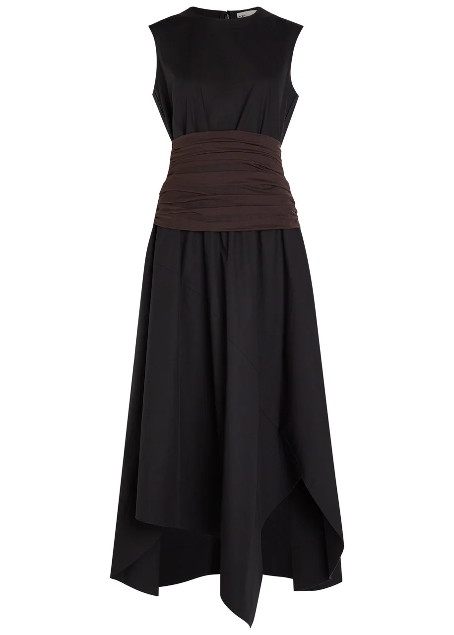 Tory Burch Asymmetric Stretch-cotton Poplin Midi Dress - 1