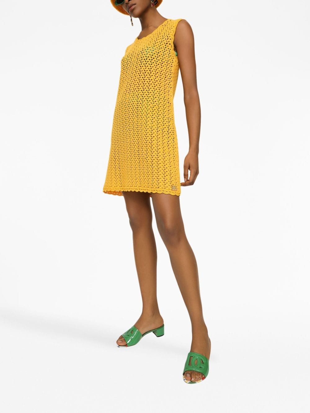 sleeveless crochet-knit mini dress - 3