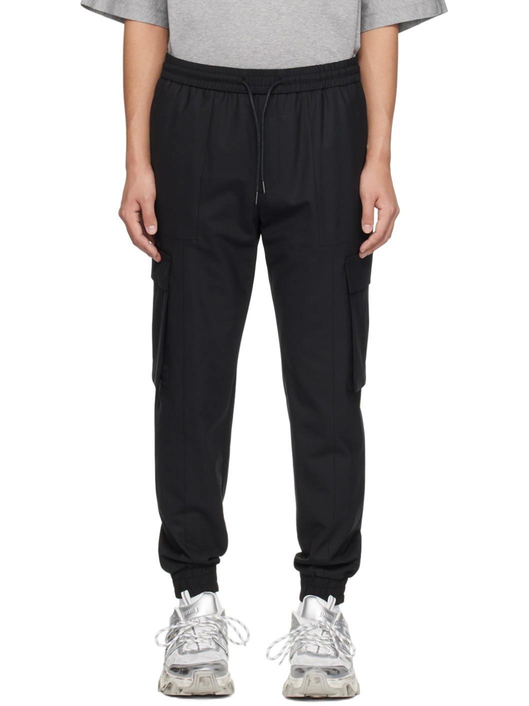 Black Drawstring Cargo Pants - 1