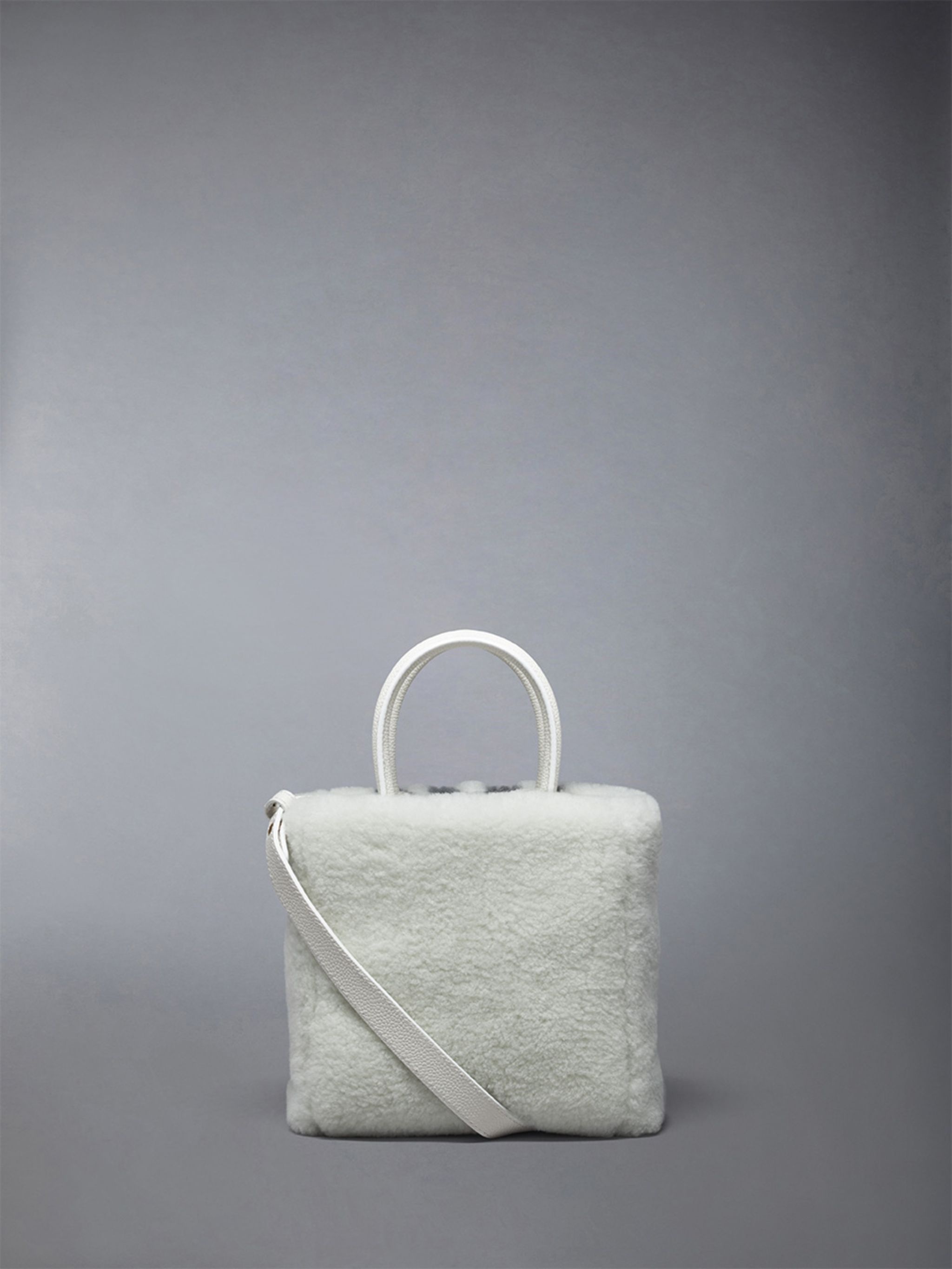 Small Book Tote W/ Intarsia 4bar in Curly Merino Shearling - 3