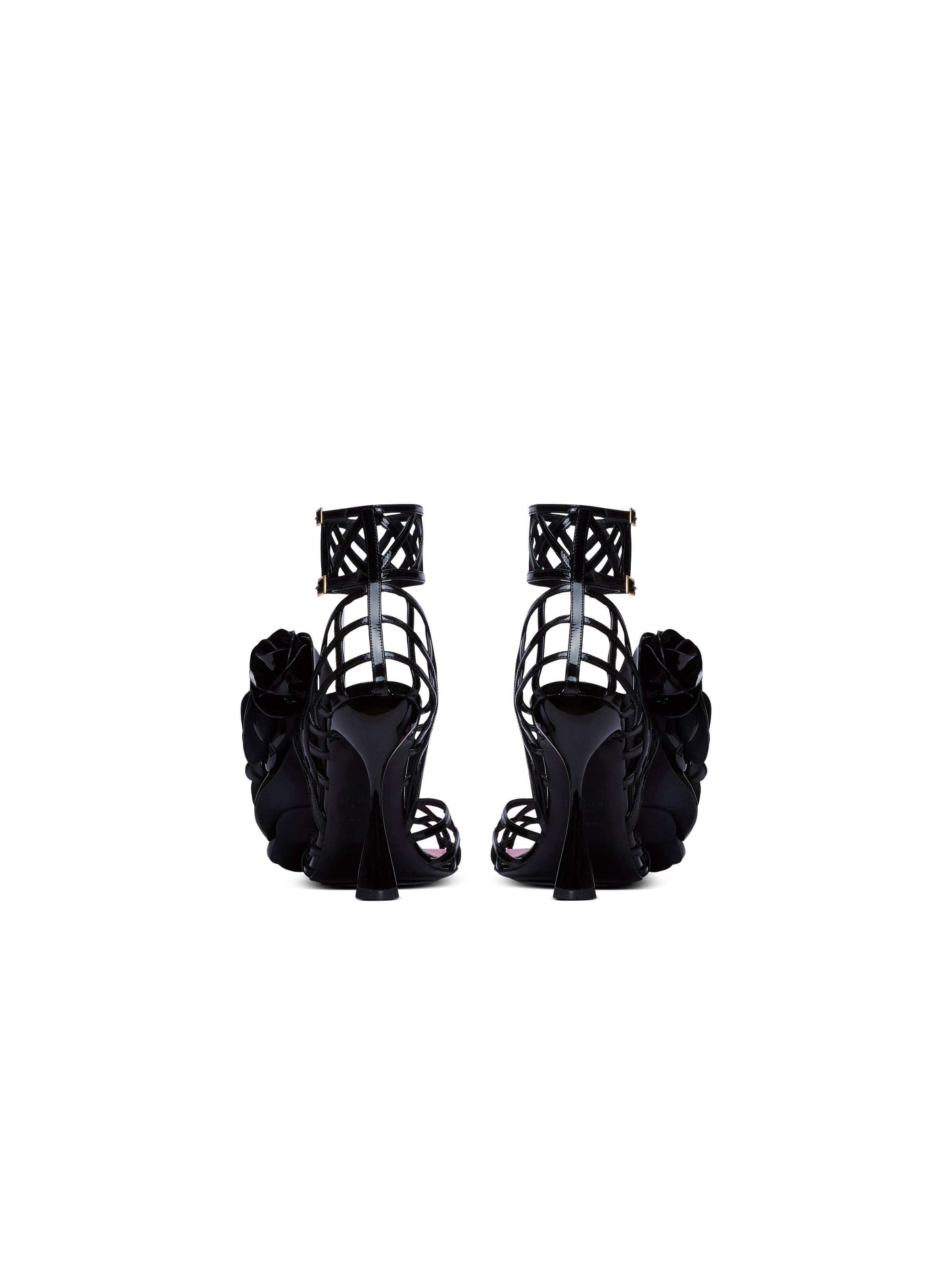 Patent leather Eden sandals with openwork grid and flowers - 4
