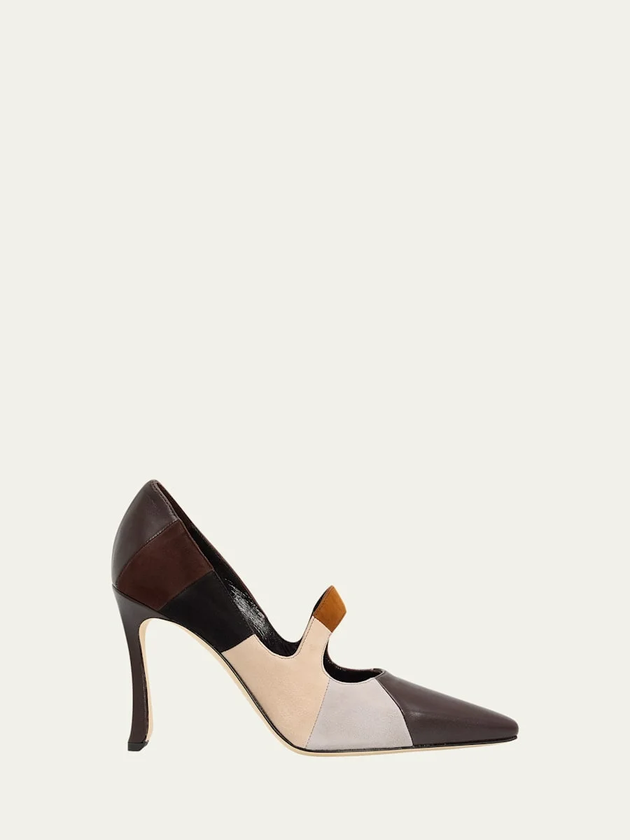 105mm Difusa Colorblock Mixed Leather Pumps - 1