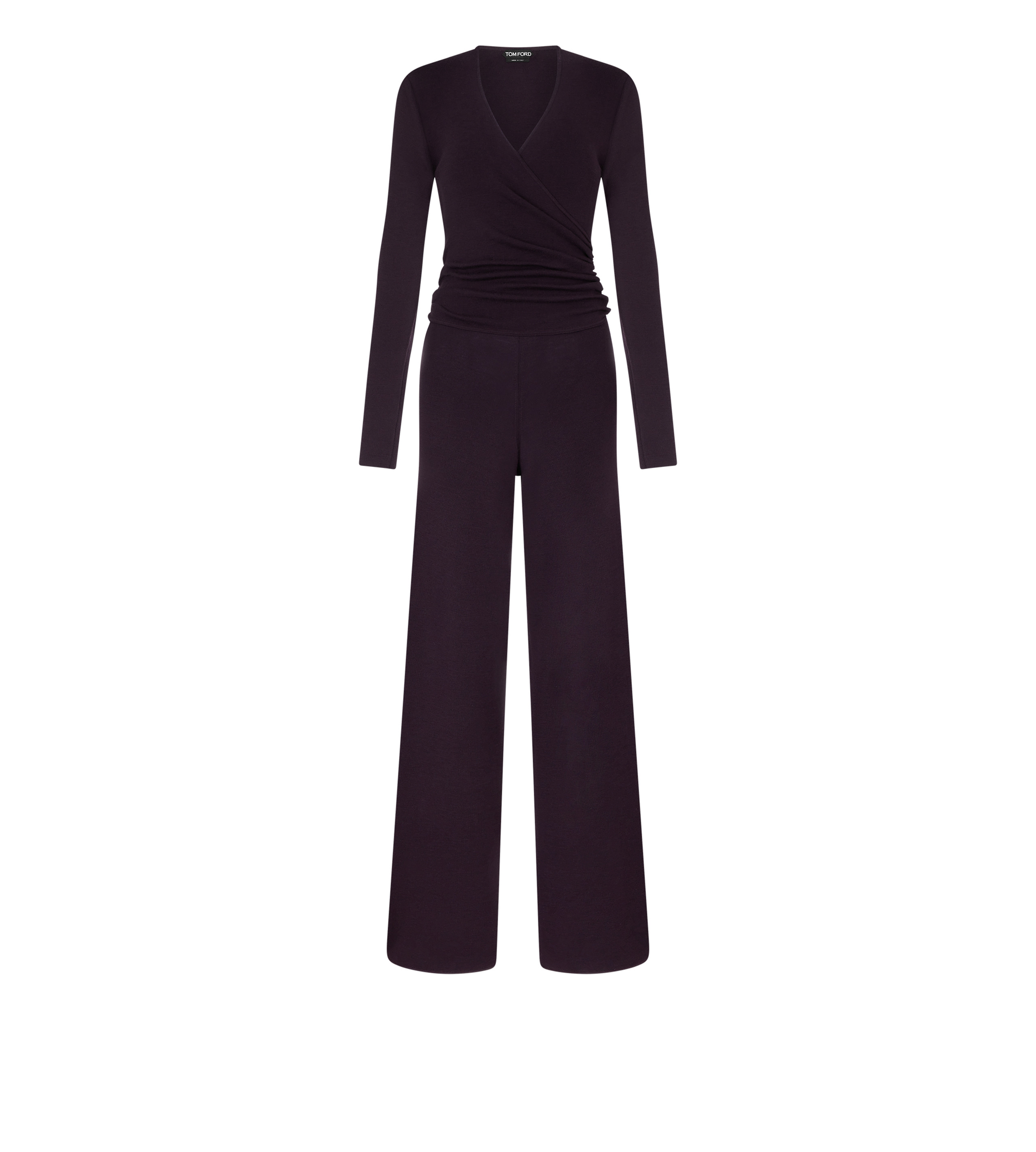 LONG SLEEVE WRAP WOOL JUMPSUIT - 1