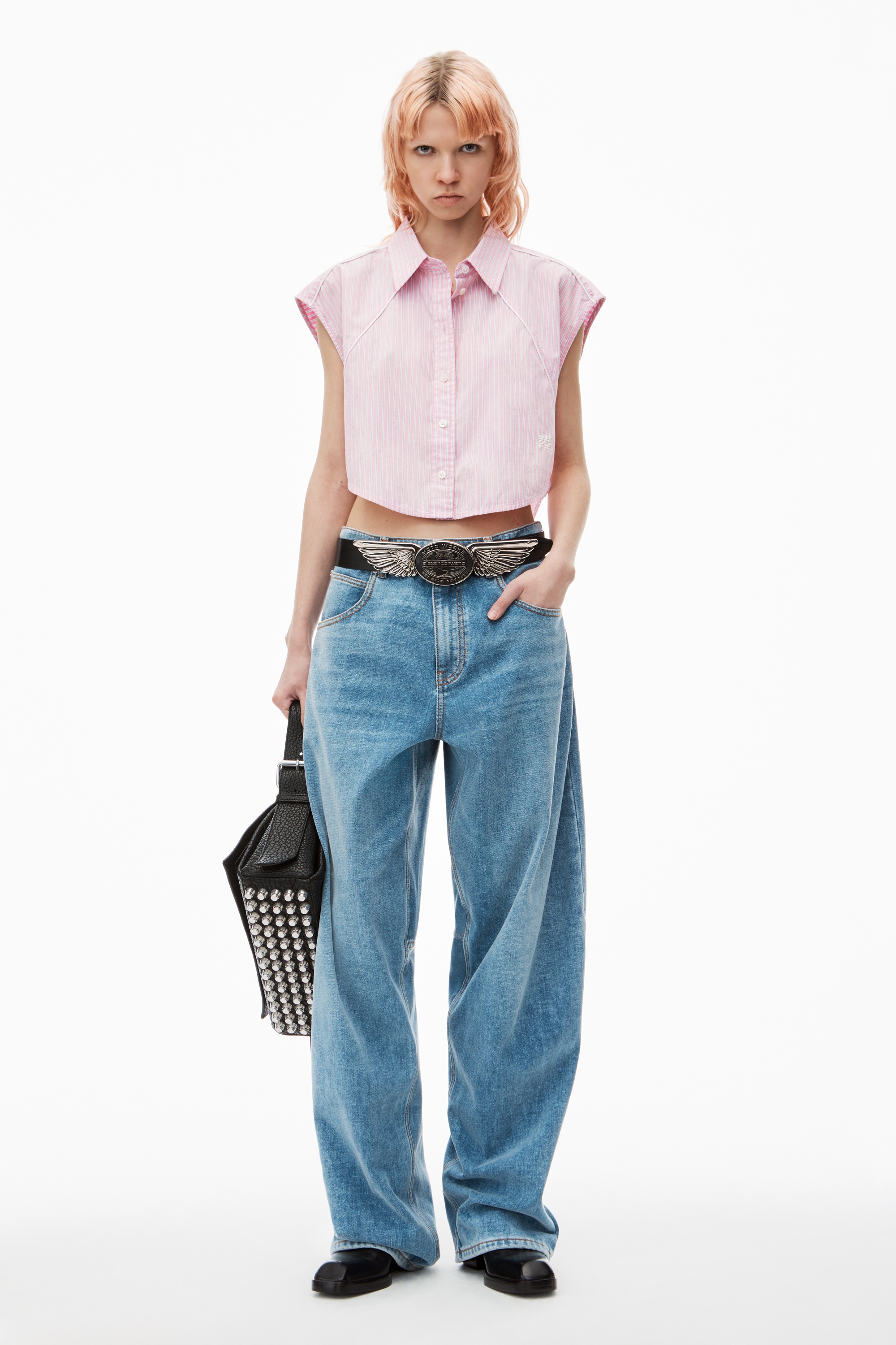 Cropped Sleeveless Button-Up Shirt in Cotton - 6