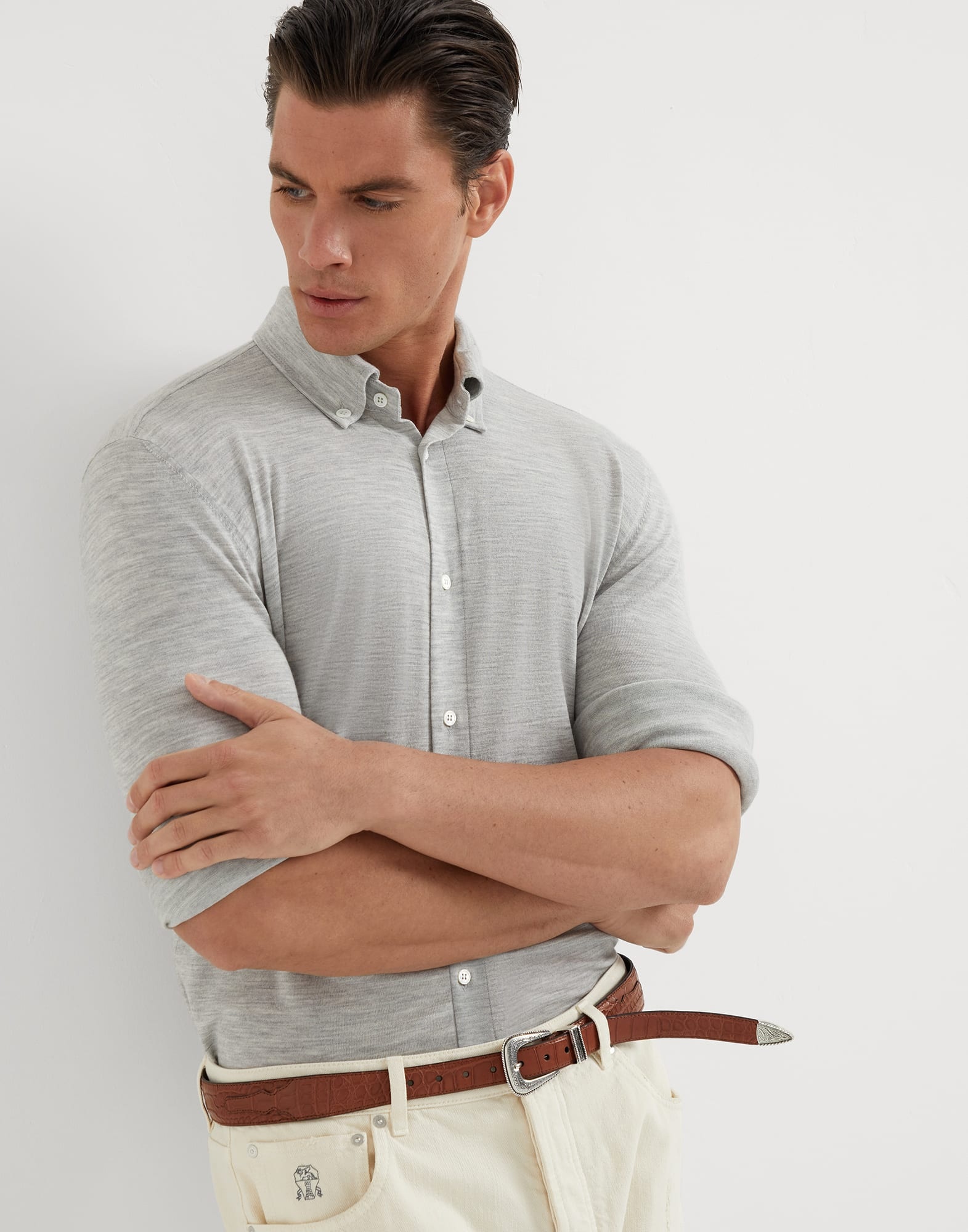 Virgin wool and cashmere lightweight knit shirt - 4